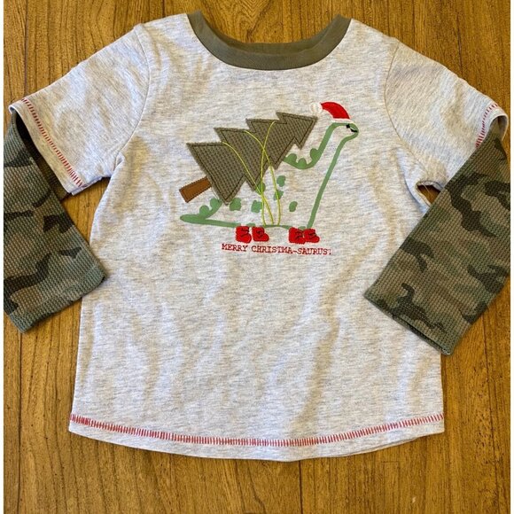 Mud Pie Dino Dinosaur Christmas tree Camo shirt 12-18m NWT Merry Christma-saurus - Picture 1 of 2